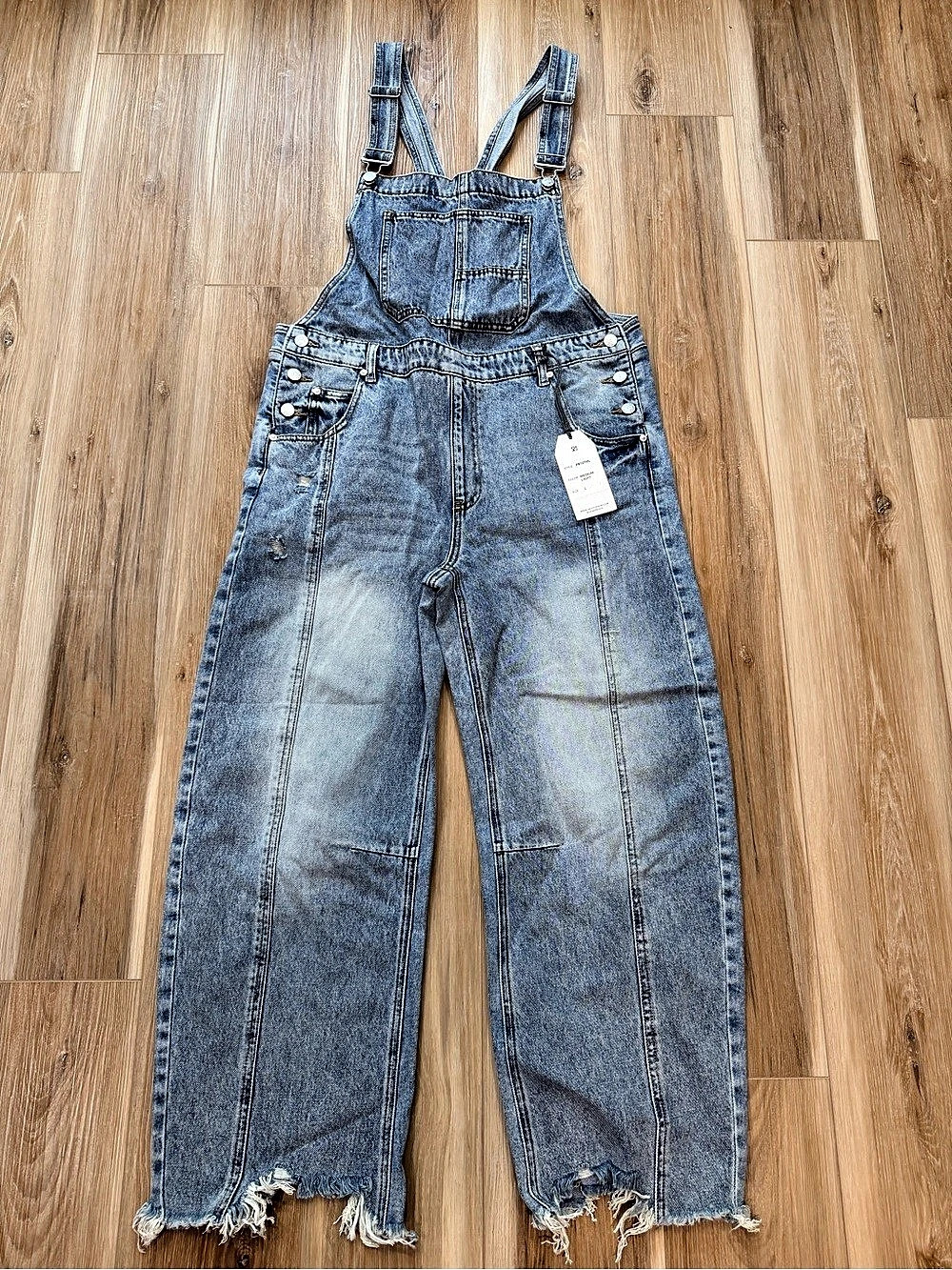 SAIGE Barrel Overalls Denim Blue Size Large